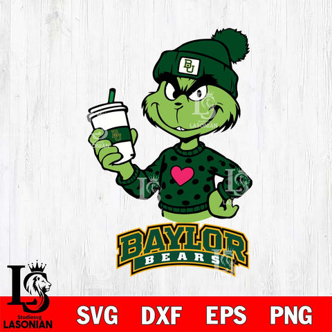 Baylor Bears Boujee Grinch Heart Christmas Cut Files Cricut, Svg Dxf Eps Png file, Digital download , Silhouette