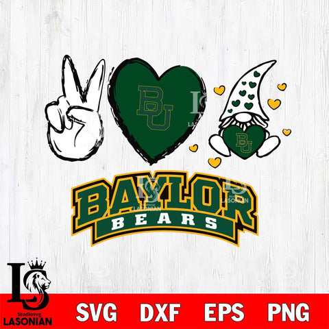 Baylor Bears Gnomes Peace & Love Svg Eps Dxf Png File, Digital Download, Instant Download