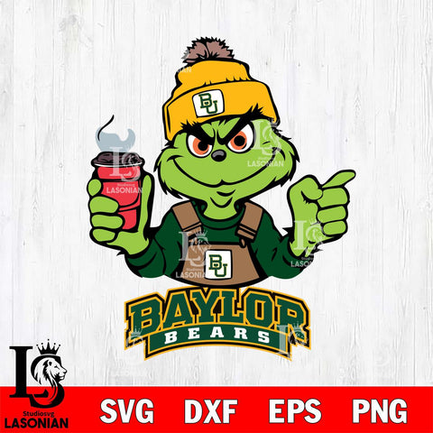 Baylor Bears Grinch with coffee Svg Eps Dxf Png File, Digital Download, Instant Download