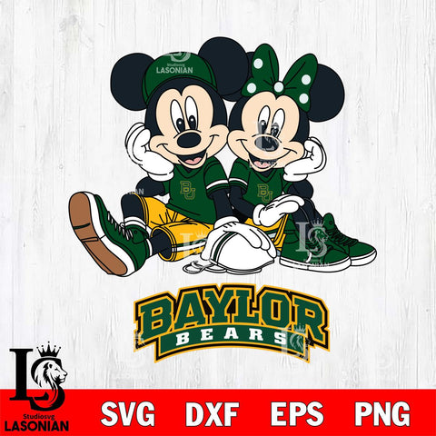 Baylor Bears Mickey Minnie Mouse Football Sit Svg Eps Dxf Png File, NCAA svg , File Cut , Digital Download , Instant Download, Cut Svg Files