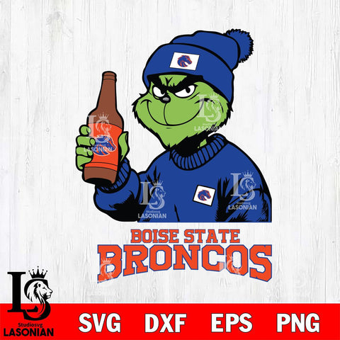 Boise State Broncos Grinch Drinking Beer Christmas Cut Files Cricut, Svg Dxf Eps Png file, Digital download , Silhouette