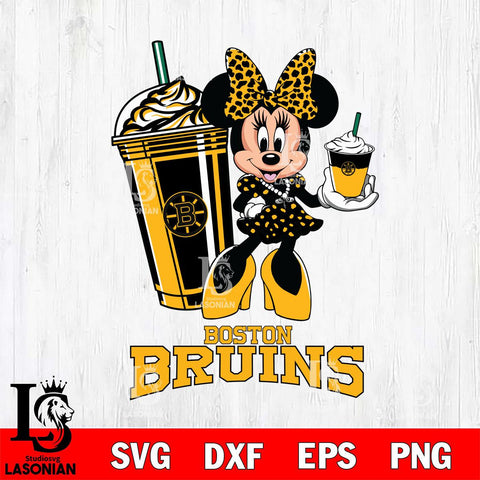 Boston Bruins Minnie Mouse Fan And Coffee Svg Eps Dxf Png File, Digital Download, Instant Download