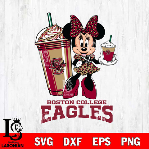 Boston College Eagles Minnie Mouse Fan And Coffee Svg Eps Dxf Png File, Digital Download, Instant Download