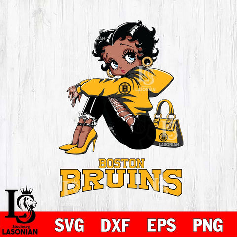 Boston Bruins Betty Boop Black Fan Girl Svg Eps Dxf Png File, Digital Download, Instant Download