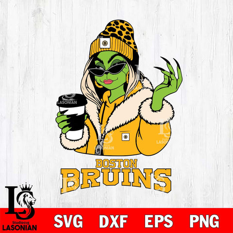 Boston Bruins Boujee Grinch Girls Christmas Cut Files, Cricut,Christmas Svg Dxf Eps Png file , Digital Download