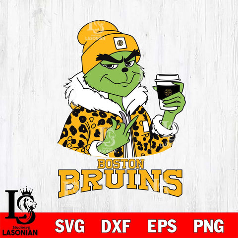 Boston Bruins Boujee Grinch Leopard Christmas Cut Files, Cricut,Christmas Svg Dxf Eps Png file , Digital Download