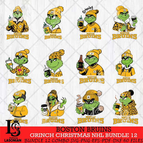 Boston Bruins Grinch Christmas NHL Bundle 12 Cut Files, Cricut,Christmas Svg Dxf Eps Png file , Digital Download