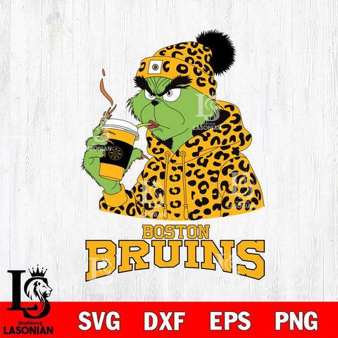 Boston Bruins Grinch Leopard Christmas Cut Files, Cricut,Christmas Svg Dxf Eps Png file , Digital Download