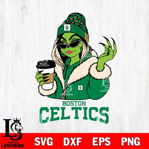 Boston Celtics Boujee Grinch Girls Christmas Cut Files Cricut, Svg Dxf Eps Png file , Silhouette