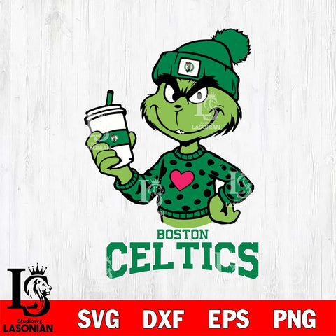 Boston Celtics Boujee Grinch Heart Christmas Cut Files Cricut, Svg Dxf Eps Png file , Silhouette