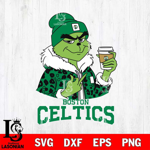 Boston Celtics Boujee Grinch Leopard Christmas Cut Files Cricut, Svg Dxf Eps Png file , Silhouette