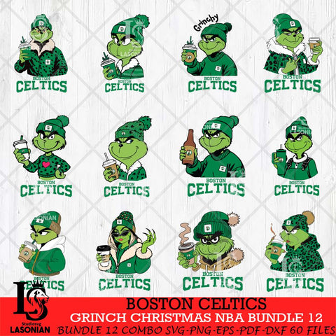 Boston Celtics Grinch Christmas NBA Bundle 12 Cut Files Cricut, Svg Dxf Eps Png file , Silhouette