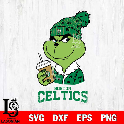 Boston Celtics Grinch Cofffe Christmas Cut Files Cricut, Svg Dxf Eps Png file , Silhouette