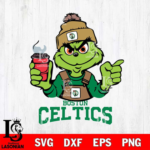 Boston Celtics Grinch with coffee Svg Eps Dxf Png File, Digital Download, Instant Download