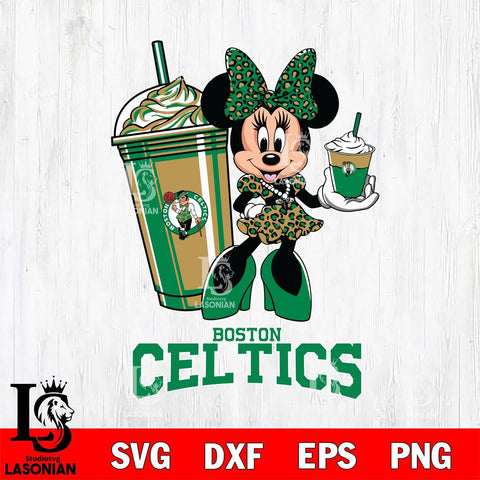 Boston Celtics Minnie Mouse Fan And Coffee Svg Eps Dxf Png File, Digital Download, Instant Download