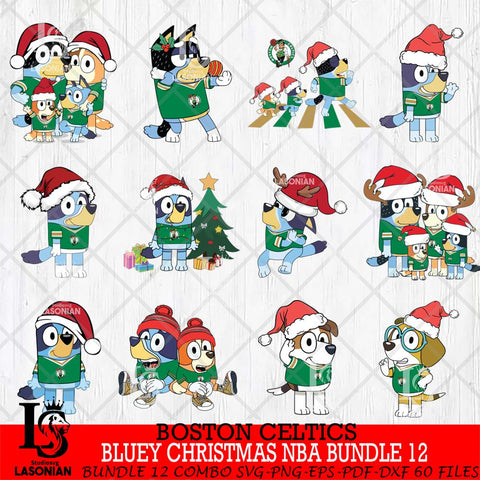 Boston Celtics  Bluey Christmas NBA Bundle 12 Svg Eps Dxf Png File, Digital Download, Instant Download