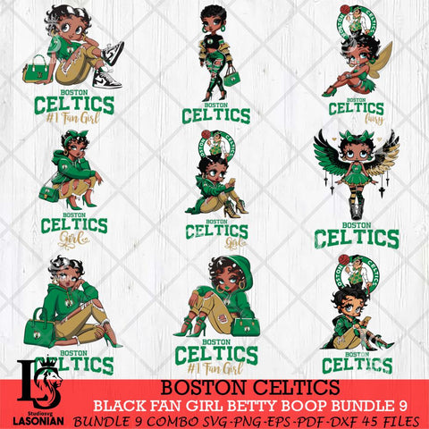 Boston Celtics Black Fan Girl Betty Boop Bundle 9 Svg Eps Dxf Png File, Digital Download, Instant Download