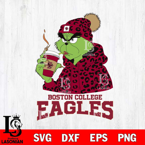 Boston College Eagles Grinch Leopard Christmas Cut Files Cricut, Svg Dxf Eps Png file, Digital download , Silhouette