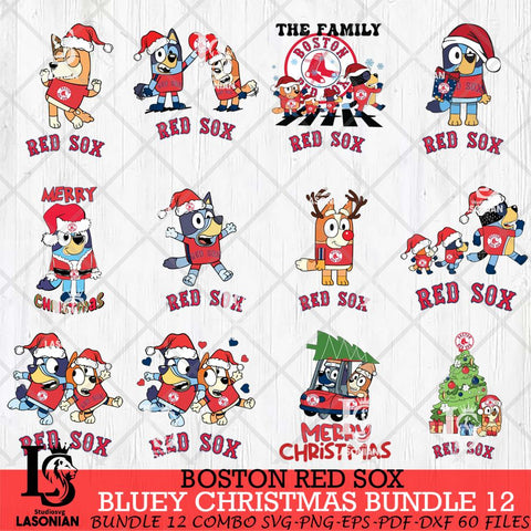 Boston Red Sox Bluey Happy Christmas Bundle 12 Svg Eps Dxf Png File, Digital Download