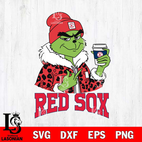 Boston Red Sox Boujee Grinch Leopard Christmas Cut Files Cricut, Svg Dxf Eps Png file , Silhouette