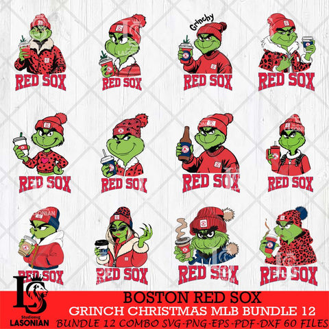 Boston Red Sox Grinch Christmas MLB Bundle 12 Cut Files Cricut, Svg Dxf Eps Png file , Silhouette