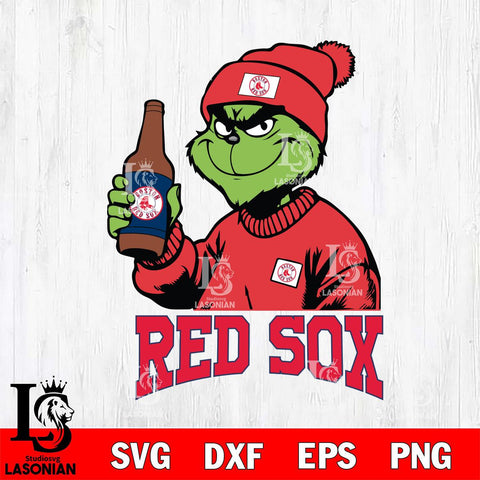 Boston Red Sox Grinch Drinking Beer Christmas Cut Files Cricut, Svg Dxf Eps Png file , Silhouette