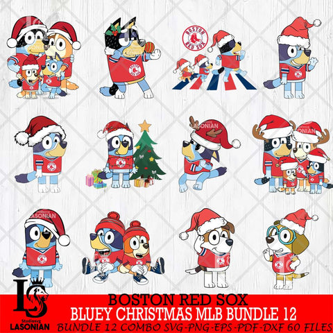 Boston Red Sox  Bluey Christmas MLB Bundle 12 Svg Eps Dxf Png File, Digital Download, Instant Download