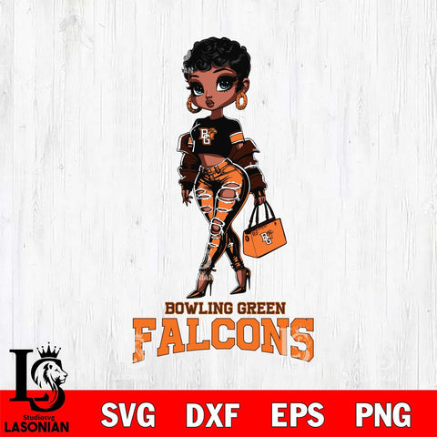 Bowling Green Falcons Beautiful Black Fan Girl, Svg Eps Dxf Png File, Digital Download