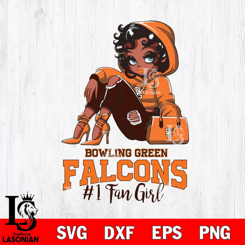 Bowling Green Falcons #1 beauty Black Fan Girl, Svg Eps Dxf Png File, Digital Download