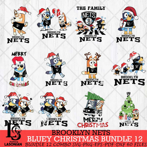 Brooklyn Nets Bluey Happy Christmas Bundle 12 Svg Eps Dxf Png File, Digital Download