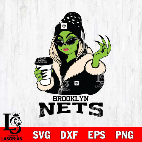 Brooklyn Nets Boujee Grinch Girls Christmas Cut Files Cricut, Svg Dxf Eps Png file , Silhouette