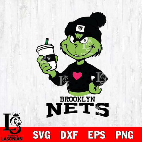 Brooklyn Nets Boujee Grinch Heart Christmas Cut Files Cricut, Svg Dxf Eps Png file , Silhouette