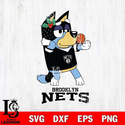 Brooklyn Nets Christmas Bluey Bandit Heeler Svg , Christmas Svg , Bluey svg , Digital Download, dxf eps png pdf file