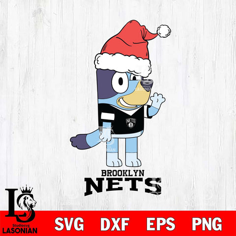 Brooklyn Nets Christmas Bluey Say Hi Svg , Christmas Svg , Bluey svg , Digital Download, dxf eps png pdf file