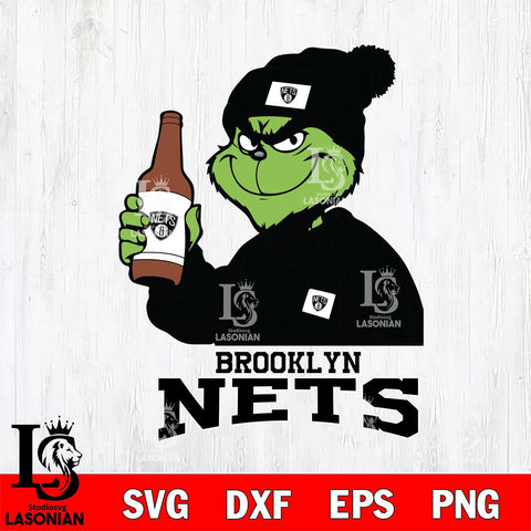 Brooklyn Nets Grinch Drinking Beer Christmas Cut Files Cricut, Svg Dxf Eps Png file , Silhouette