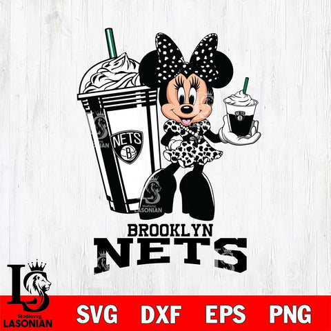 Brooklyn Nets Minnie Mouse Fan And Coffee Svg Eps Dxf Png File, Digital Download, Instant Download