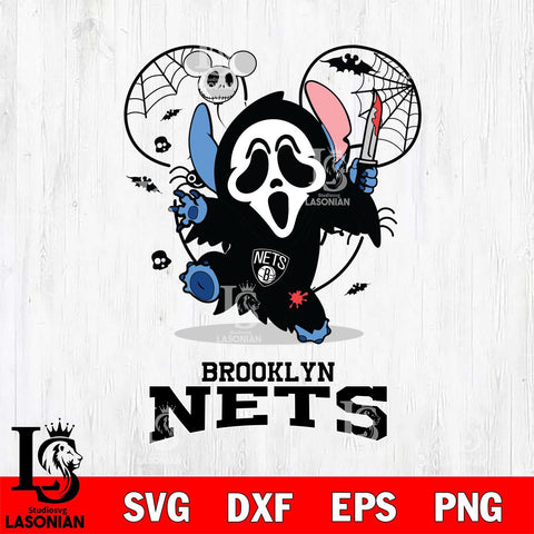 Brooklyn Nets Stitch Ghost Face Halloween 2 Svg Eps Dxf Png File, Digital Download, Instant Download