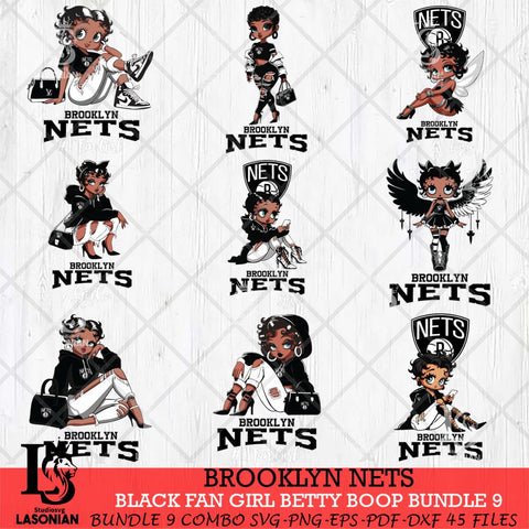 Brooklyn Nets Black Fan Girl Betty Boop Bundle 9 Svg Eps Dxf Png File, Digital Download, Instant Download