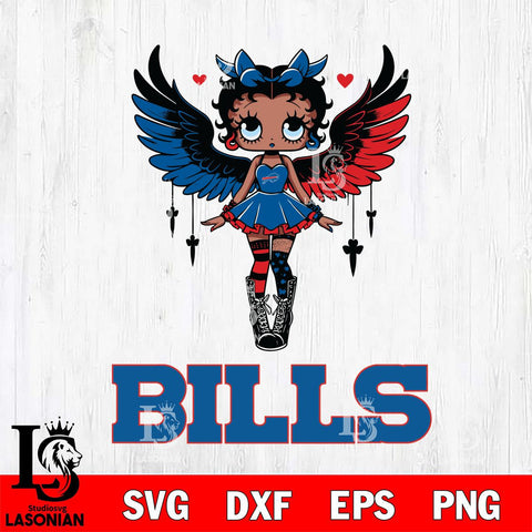 Buffalo Bills Anglel Black Fan Girl Betty Boop Svg Eps Dxf Png File, Digital Download, Instant Download