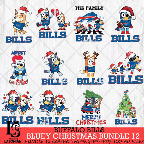 Buffalo Bills Bluey Christmas Holiday Bundle 12 Svg Eps Dxf Png File, Digital Download