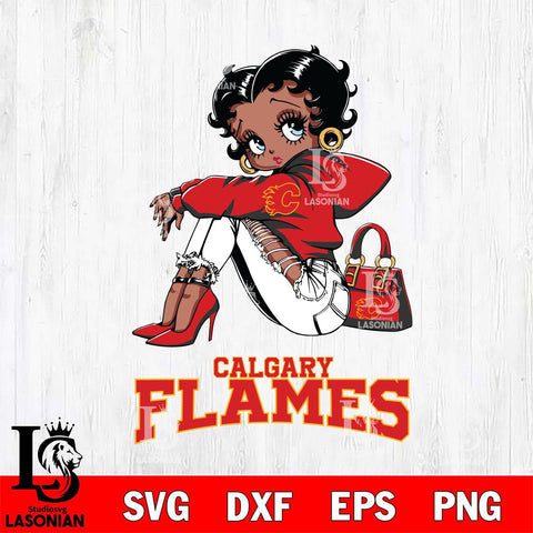 Calgary Flames Betty Boop Black Fan Girl Svg Eps Dxf Png File, Digital Download, Instant Download