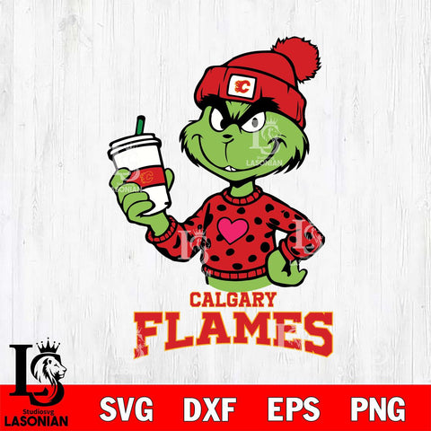 Calgary Flames Boujee Grinch Heart Christmas Cut Files, Cricut,Christmas Svg Dxf Eps Png file , Digital Download