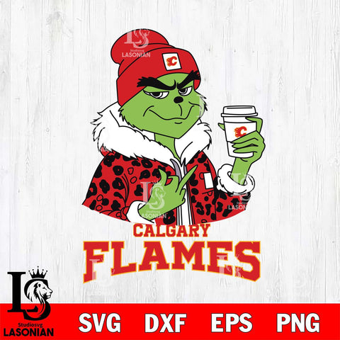 Calgary Flames Boujee Grinch Leopard Christmas Cut Files, Cricut,Christmas Svg Dxf Eps Png file , Digital Download