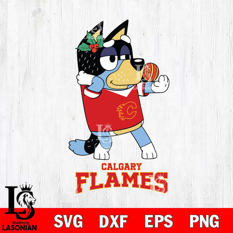 Calgary Flames Christmas Bluey Bandit Heeler Svg, Christmas Svg , NHL svg , Digital Download, dxf eps png pdf file