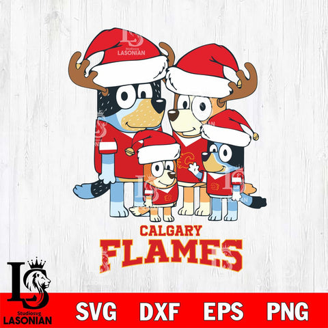 Calgary Flames Christmas Bluey Santa Family Svg, Christmas Svg , NHL svg , Digital Download, dxf eps png pdf file