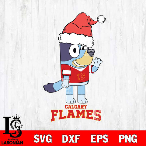 Calgary Flames Christmas Bluey Say Hi Svg, Christmas Svg , NHL svg , Digital Download, dxf eps png pdf file