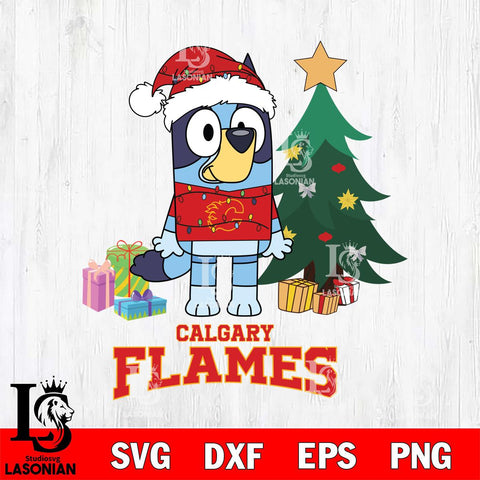 Calgary Flames Christmas Bluey Tree Sport Svg, Christmas Svg , NHL svg , Digital Download, dxf eps png pdf file