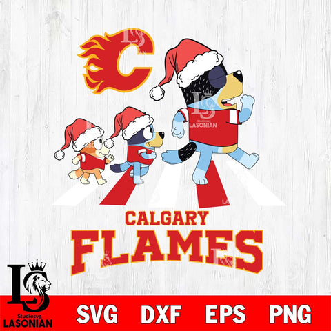 Calgary Flames Christmas Family Bluey Walking Svg, Christmas Svg , NHL svg , Digital Download, dxf eps png pdf file