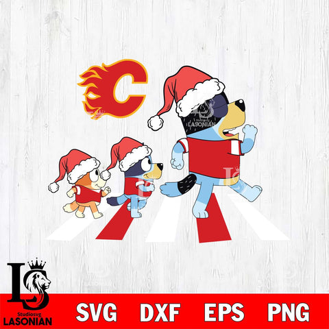 Calgary Flames Family Bluey Walking Christmas Svg Eps Dxf Png File, Digital Download, Instant Download