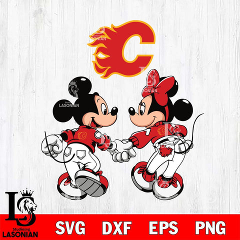 Calgary Flames Fan Minnie And Mickey Love Svg Eps Dxf Png File, Digital Download, Instant Download